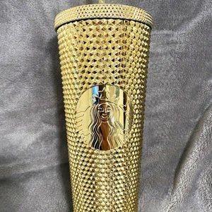 Starbucks Christmas 2022 Gold Venti Studded Cold Cup 24oz Tumbler BRAND NEW
